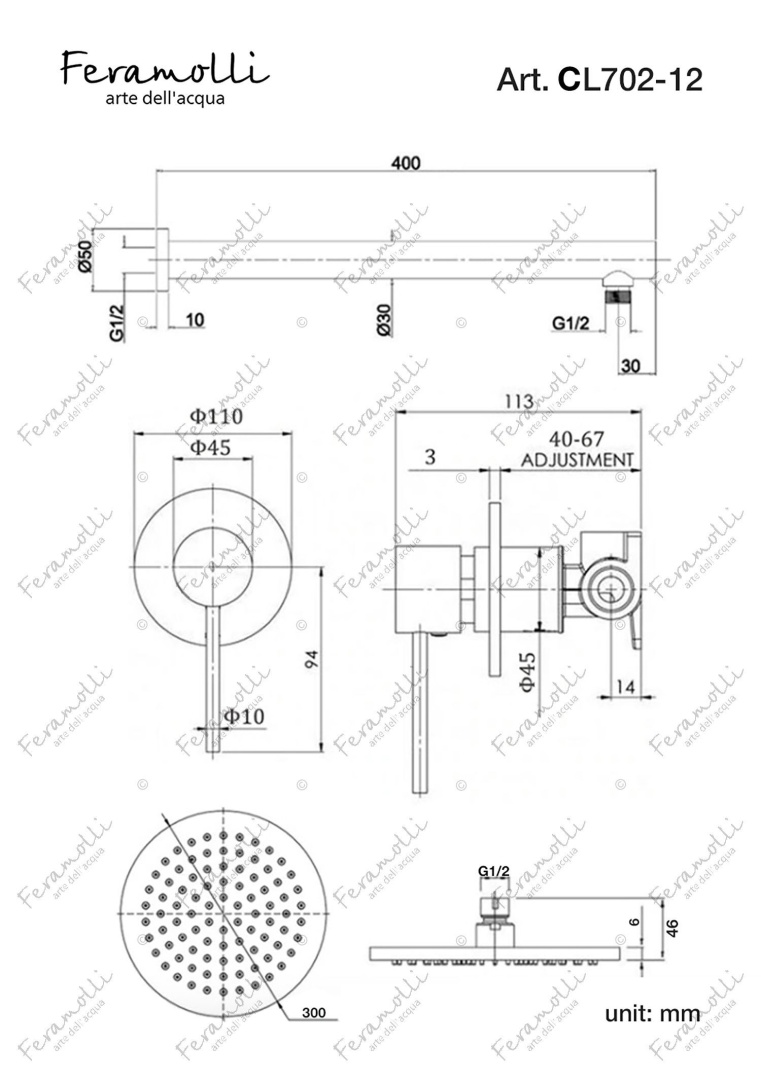 Изображение товара Комплект для душа Feramolli Ele CL 702-12 (30см.), хром от магазина N&M Home