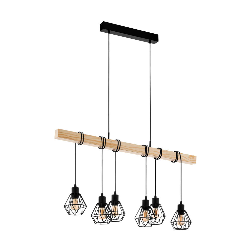 Изображение товара 43133 Подвес TOWNSHEND 5, 6х60W (E27), L1000, B200, H1100, сталь, дерево, черный, коричневый от магазина N&M Home