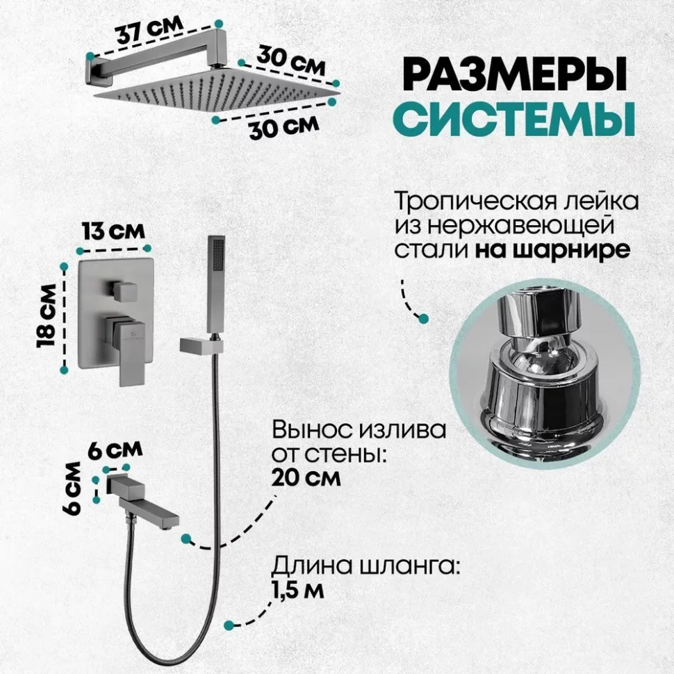 Изображение товара Душевая система скрытого монтажа Grocenberg GB5089BG-1 Графит от магазина N&M Home