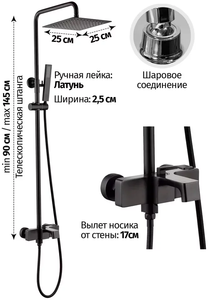 Изображение товара Душевая система Grocenberg GB7090 Черный матовый от магазина N&M Home