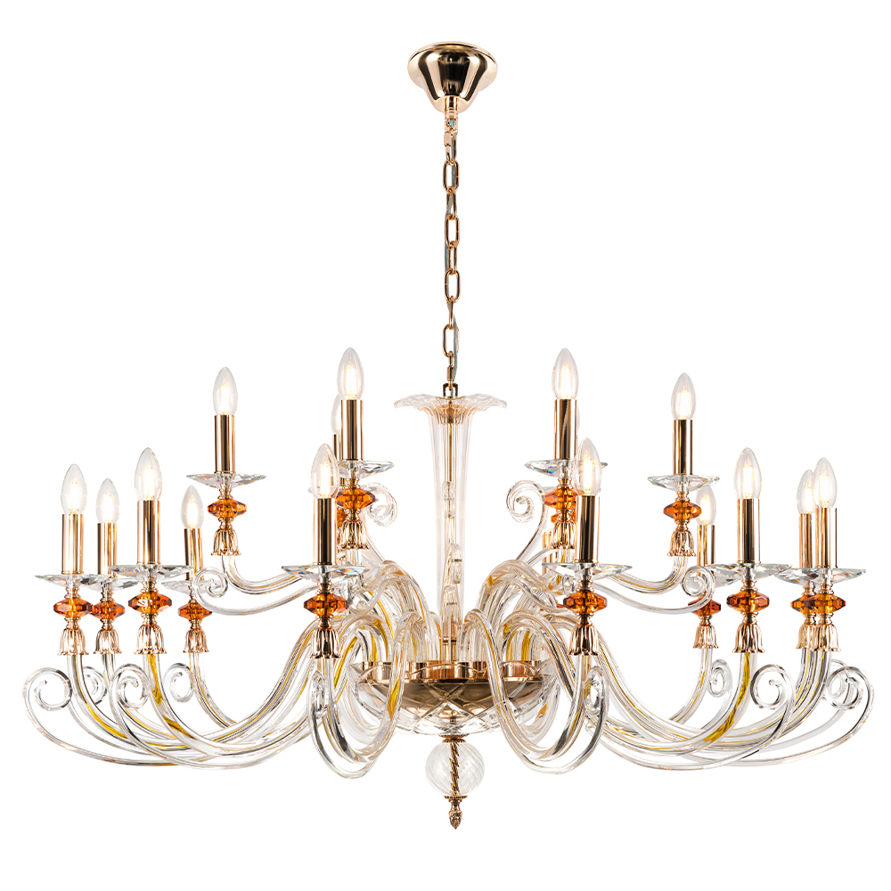 Изображение товара Люстра Crystal Lux CATARINA SP12+6 V2 GOLD/TRANSPARENT-COGNAC от магазина N&M Home