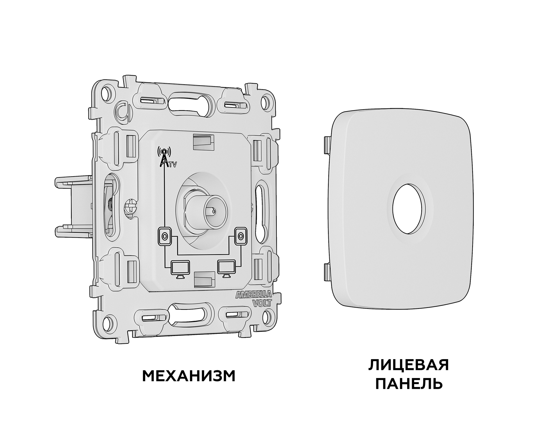 Изображение товара MO133030 Комплект механизма TV розетки проходной OMEGA Белый матовый 5-1000 MHz 4dB QUANT (OP1330, VM211) от магазина N&M Home