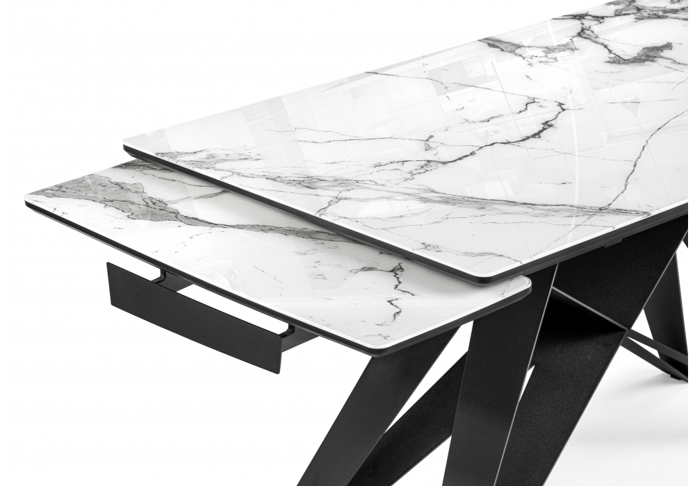Изображение товара Стол стеклянный Блэкберн 140(200)х80х75 белый мрамор / черный от магазина N&M Home