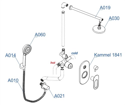 Изображение товара A16830 Встраиваемый комплект для душа с верхней душевой насадкой и лейкой от магазина N&M Home