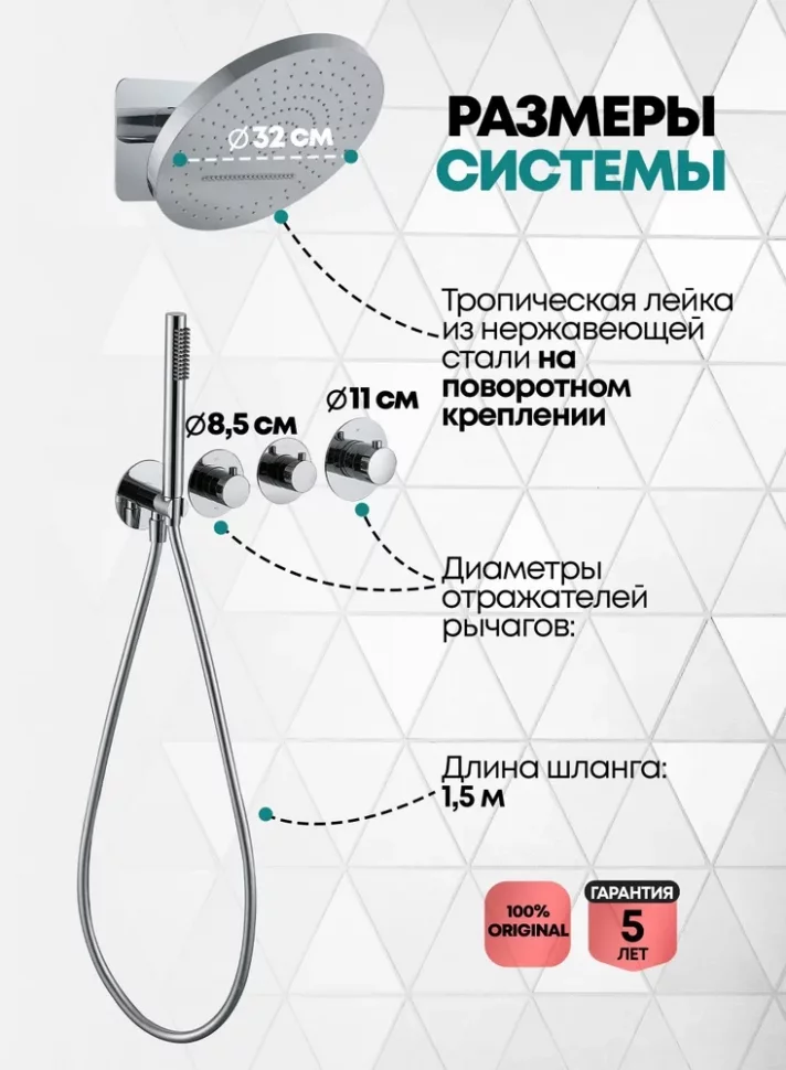 Изображение товара Душевая система скрытого монтажа Grocenberg GB5020 Хром с Термостатом от магазина N&M Home