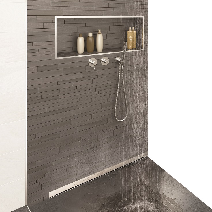 Изображение товара Желоб BERGES водосток WALL 1000 пристенный, хром глянец, S-сифон D50 H60 боковой от магазина N&M Home