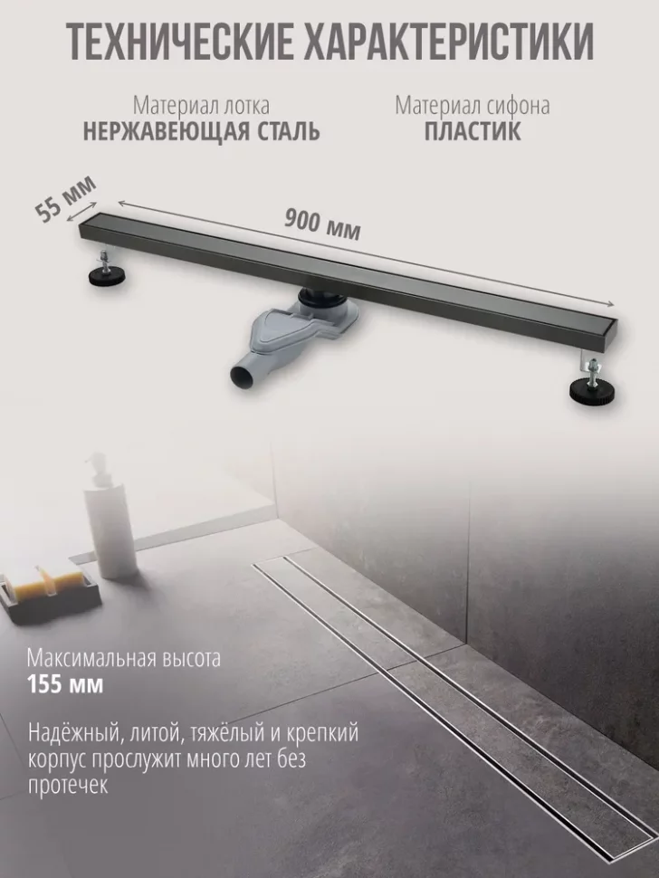 Изображение товара Трап для душа Grocenberg T900 Графит от магазина N&M Home