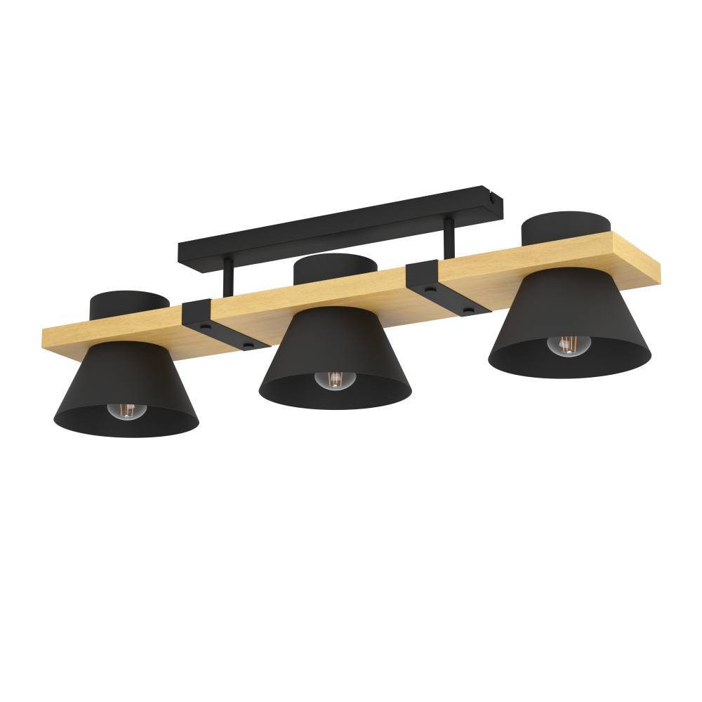 Изображение товара 43955 Потолочный светильник MACCLES, 3X15W (E27), L780, B180, H205, сталь, дерево, черный, коричневый от магазина N&M Home
