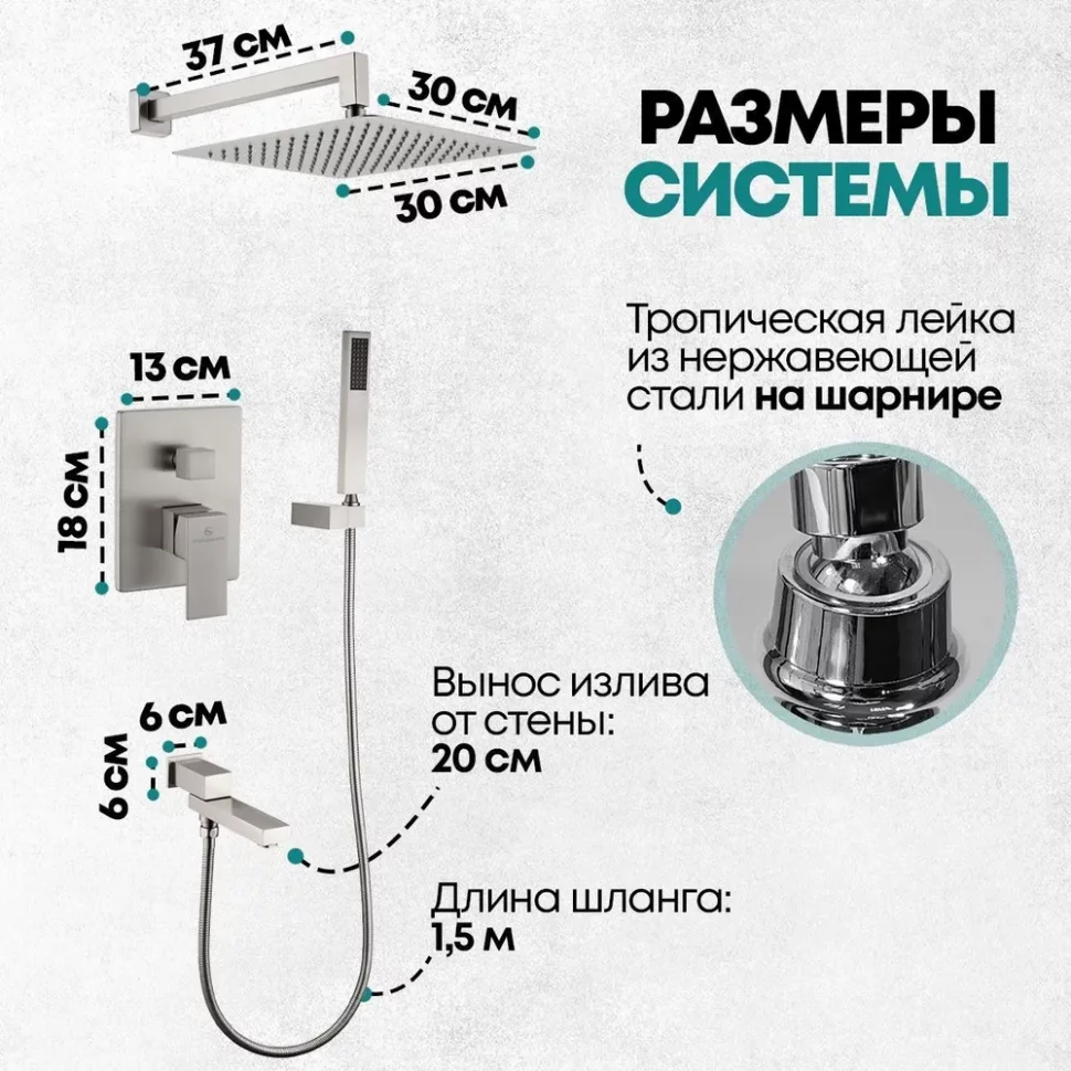 Изображение товара Душевая система скрытого монтажа Grocenberg GB5089NK-1 Никель от магазина N&M Home