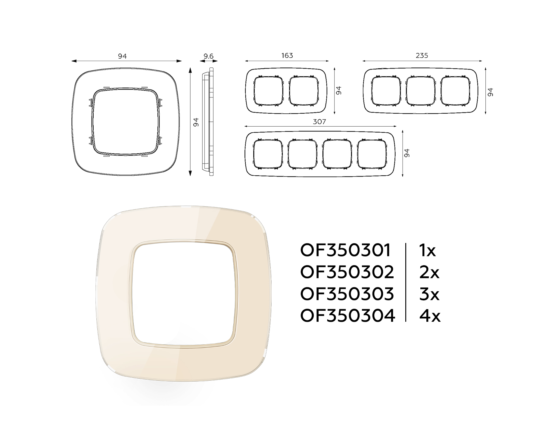 Изображение товара OF350301 Рамка OMEGA Radian (Бежевый Стекло закаленное натуральное) 1-ая от магазина N&M Home