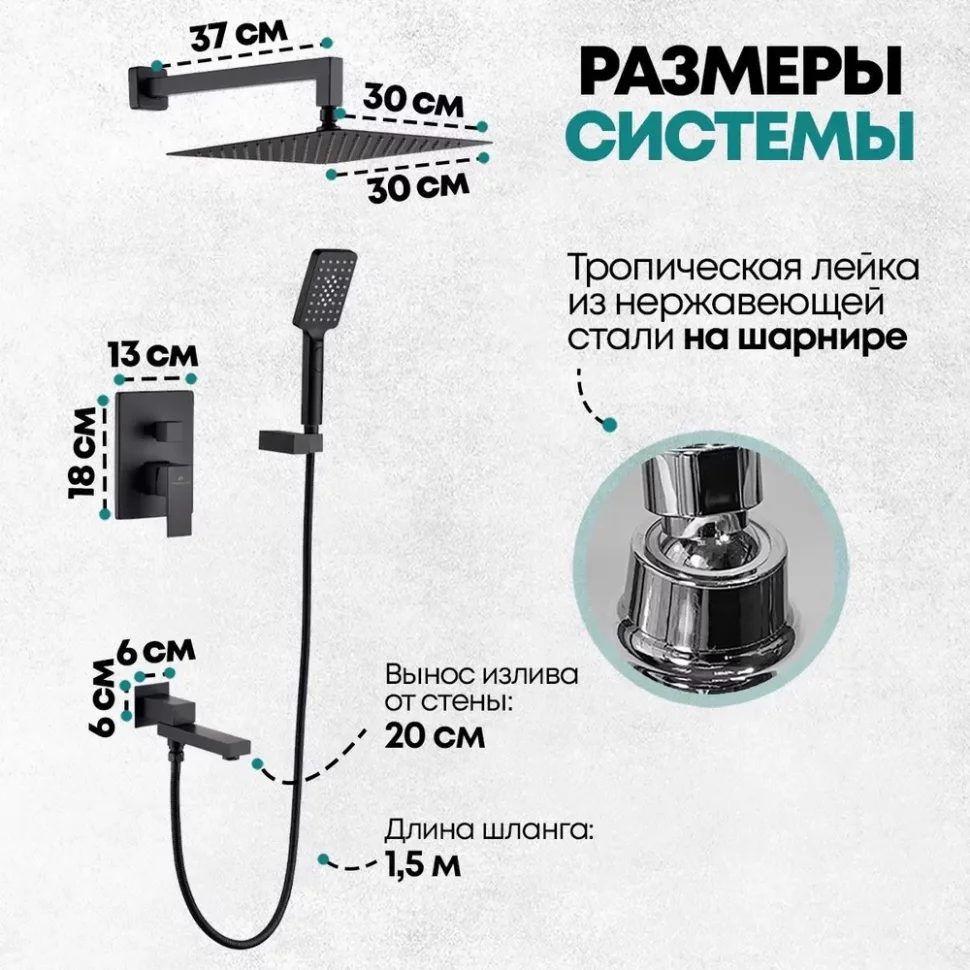 Изображение товара Душевая система скрытого монтажа Grocenberg GB5008 Черный матовый от магазина N&M Home