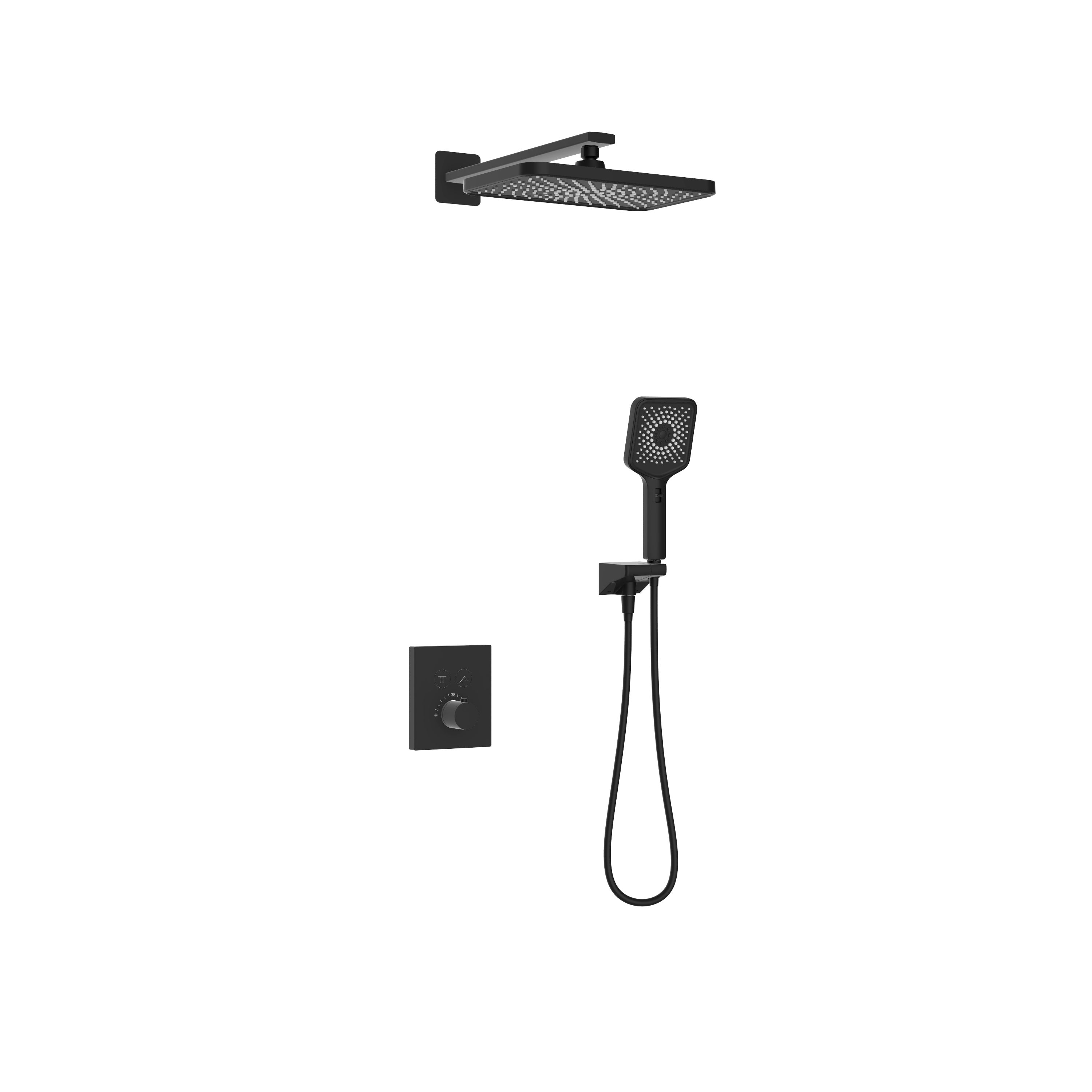 Изображение товара 08477-9  KAISER Sano Душевая система с термостат. скрыт. монтажа, поворт. держ. (3-jet, стац. лейка 320x200) /Black matt от магазина N&M Home