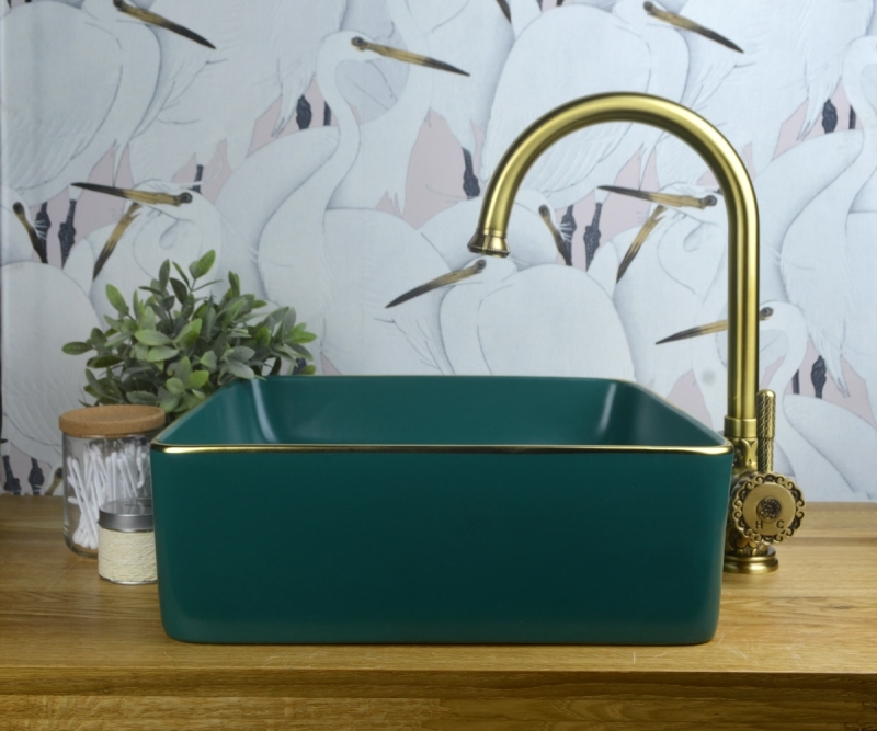 Изображение товара 1063 Накладная раковина Golden Meadow, 400х400х115мм, цвет зеленый от магазина N&M Home