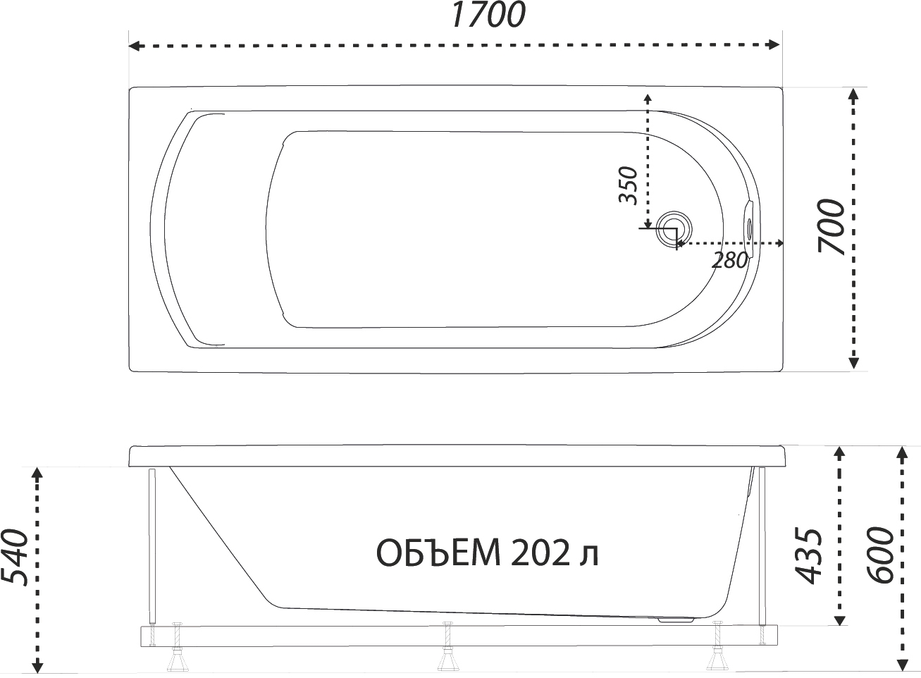 Изображение товара Акриловая ванна DIWO Углич без опоры 170x70 см, пристенная, белая от магазина N&M Home