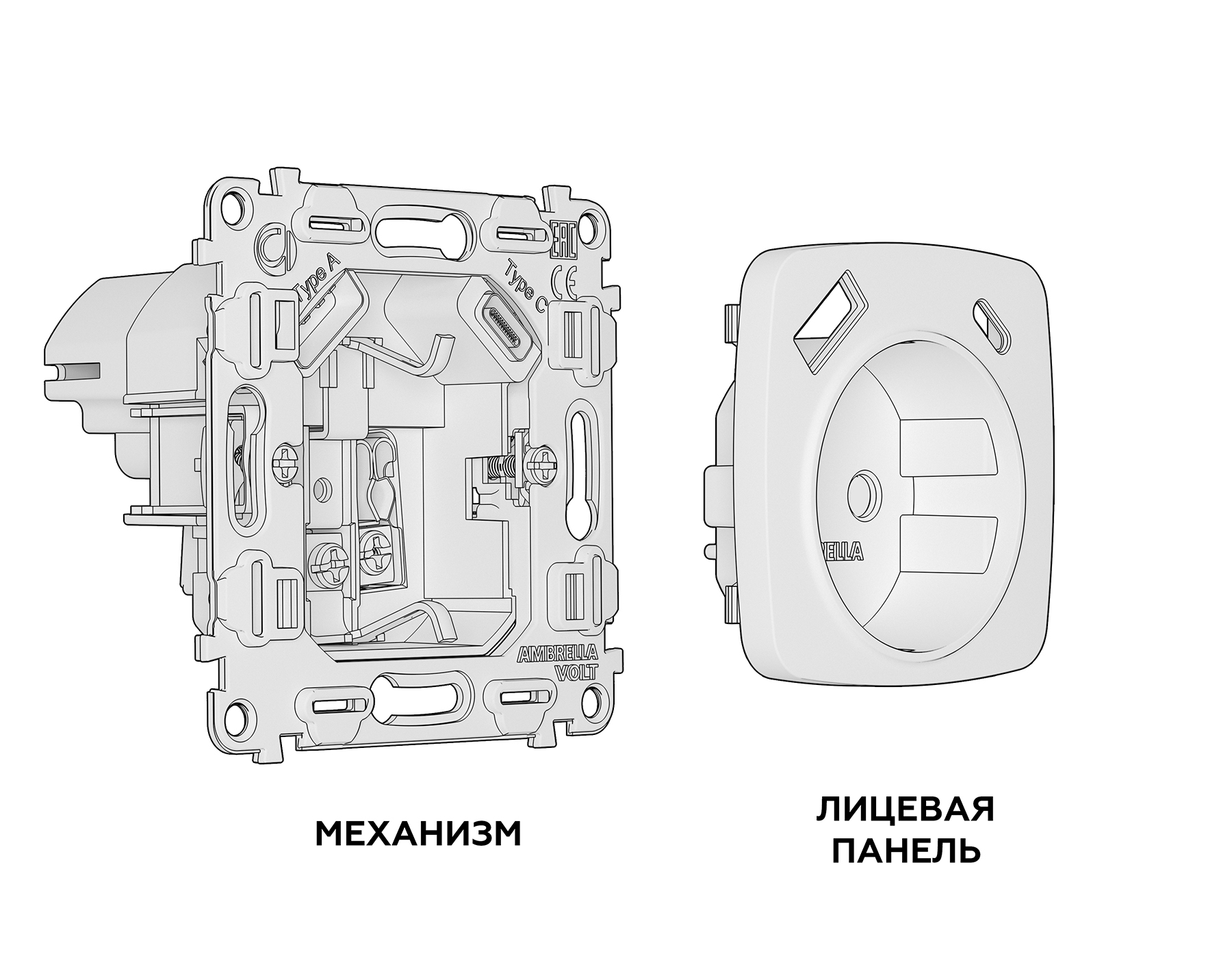 Изображение товара MO370010 Комплект механизма электрической розетки OMEGA Серо-бежевый матовый 2USB A+C 20W (быстрая зарядка) с/з QUANT (OP3700, VM160) от магазина N&M Home