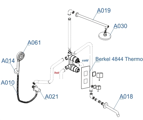 Изображение товара A174819 Thermo Встраиваемый комплект для ванны с верхней душевой насадкой, лейкой и изливом от магазина N&M Home