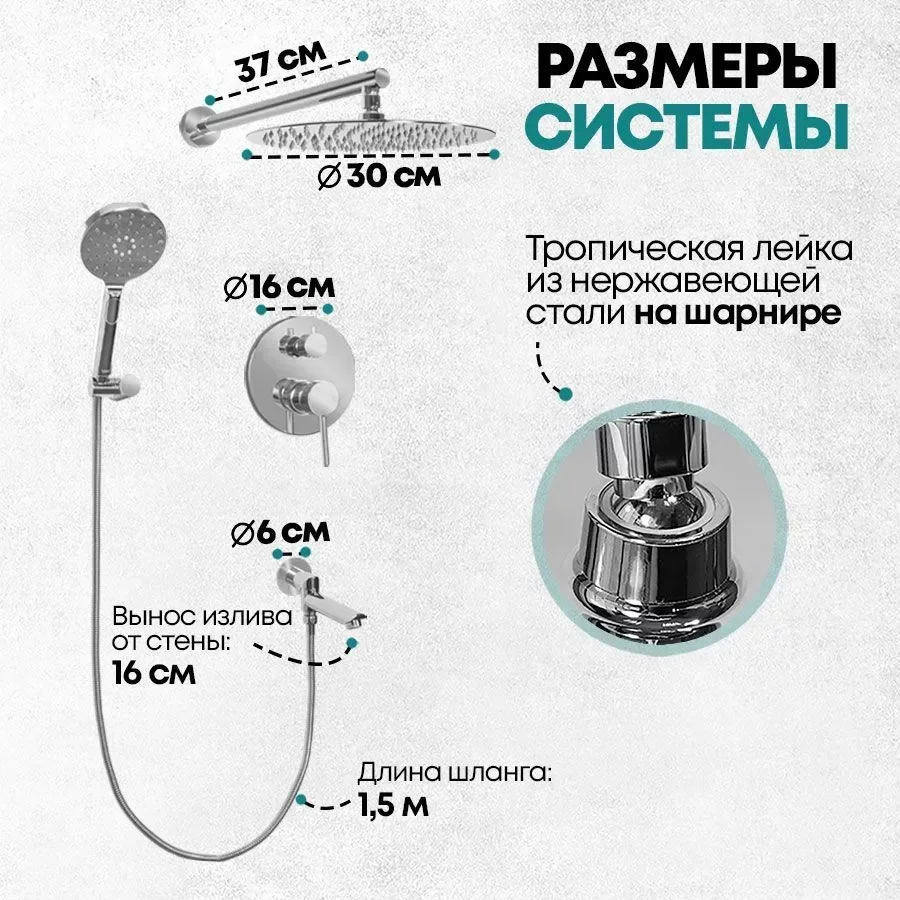 Изображение товара Душевая система скрытого монтажа Grocenberg GB5001 Хром от магазина N&M Home