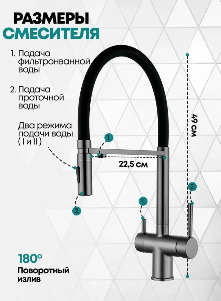 Изображение товара Смеситель для кухни под фильтр на магните Grocenberg GB4096 Графит от магазина N&M Home