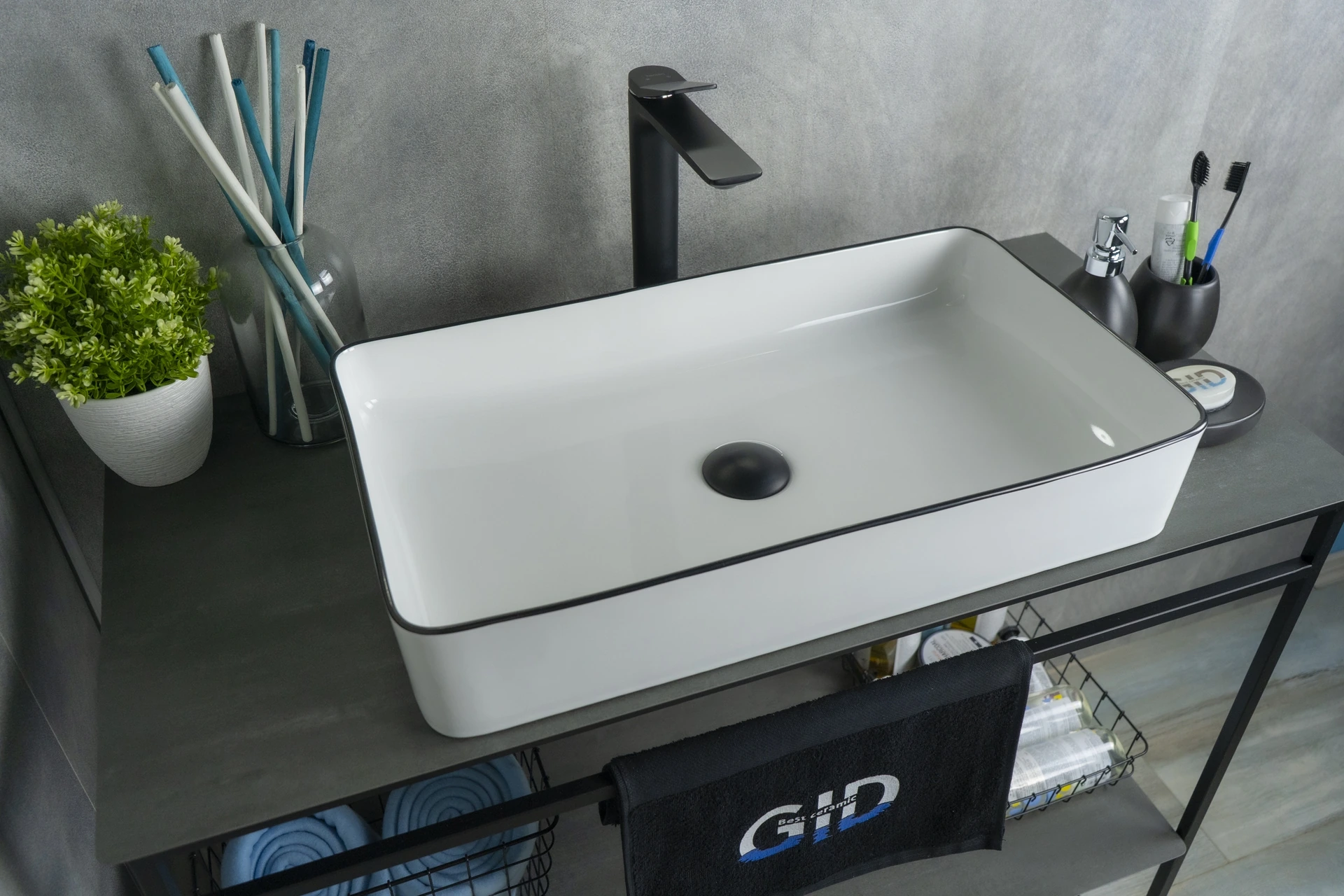 Изображение товара Раковина Gid Nc9399 52225 накладная белая / черная 60x34x11 от магазина N&M Home