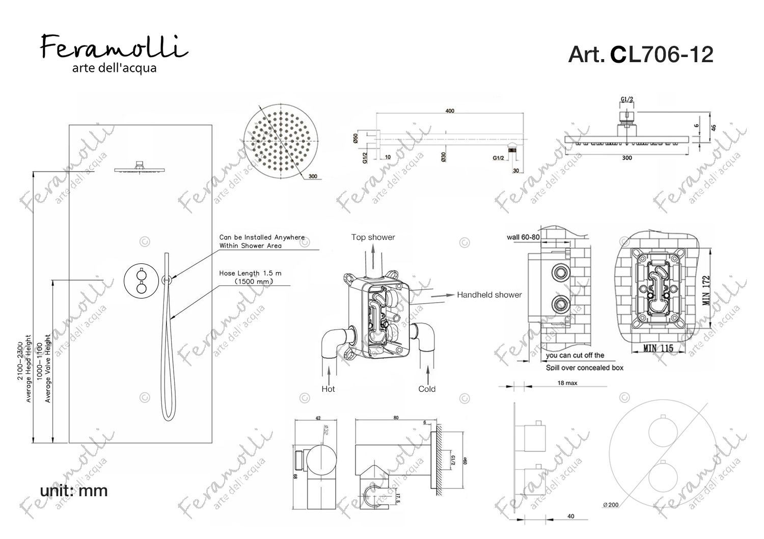 Изображение товара Термостатический комплект для душа Feramolli Termostato CL706-12 (30см.), хром от магазина N&M Home