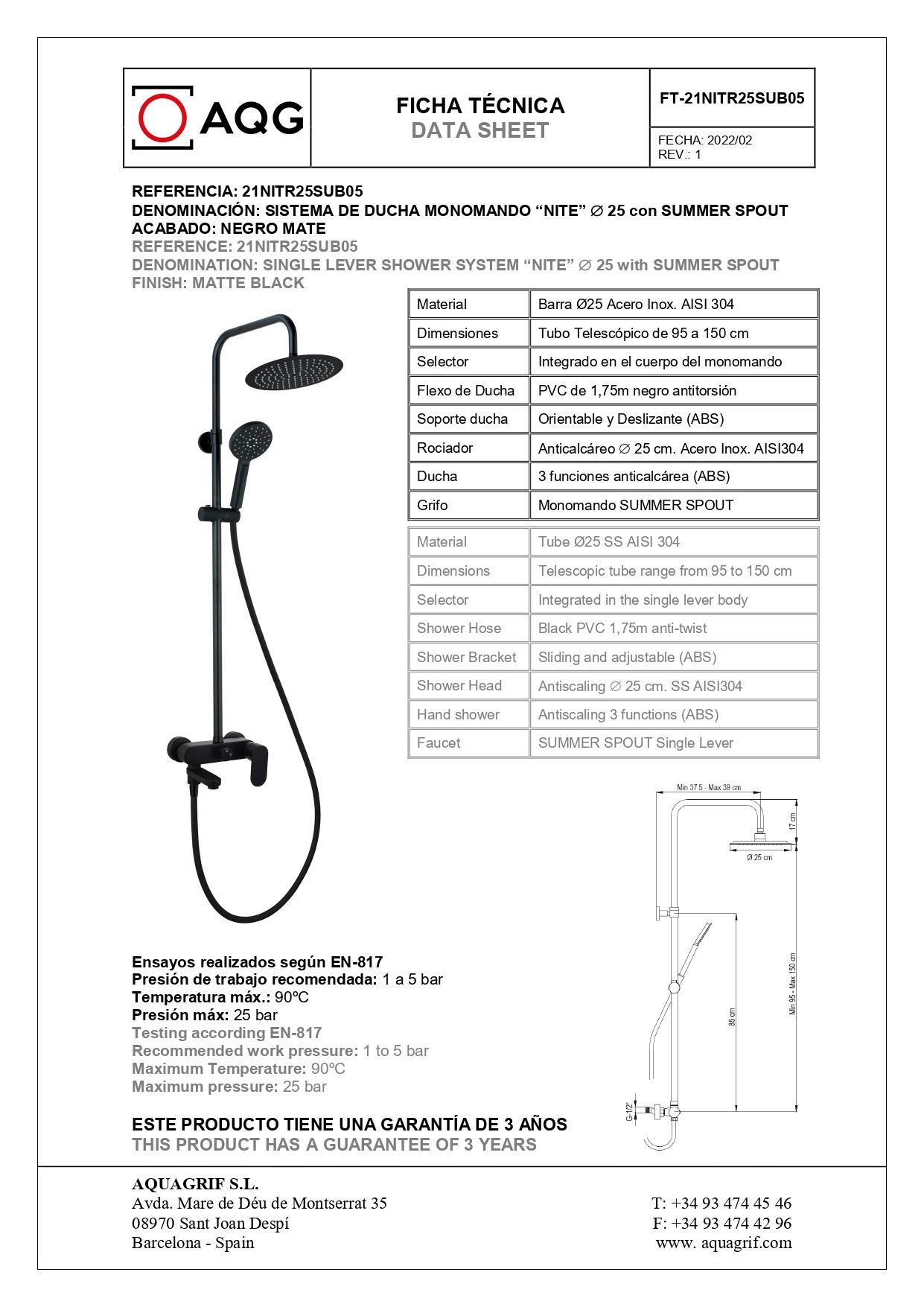 Изображение товара AQG WIND BLU RD, душевая колонна регул. по высоте 95-150 см: со складным изливом и круглым верхним д от магазина N&M Home