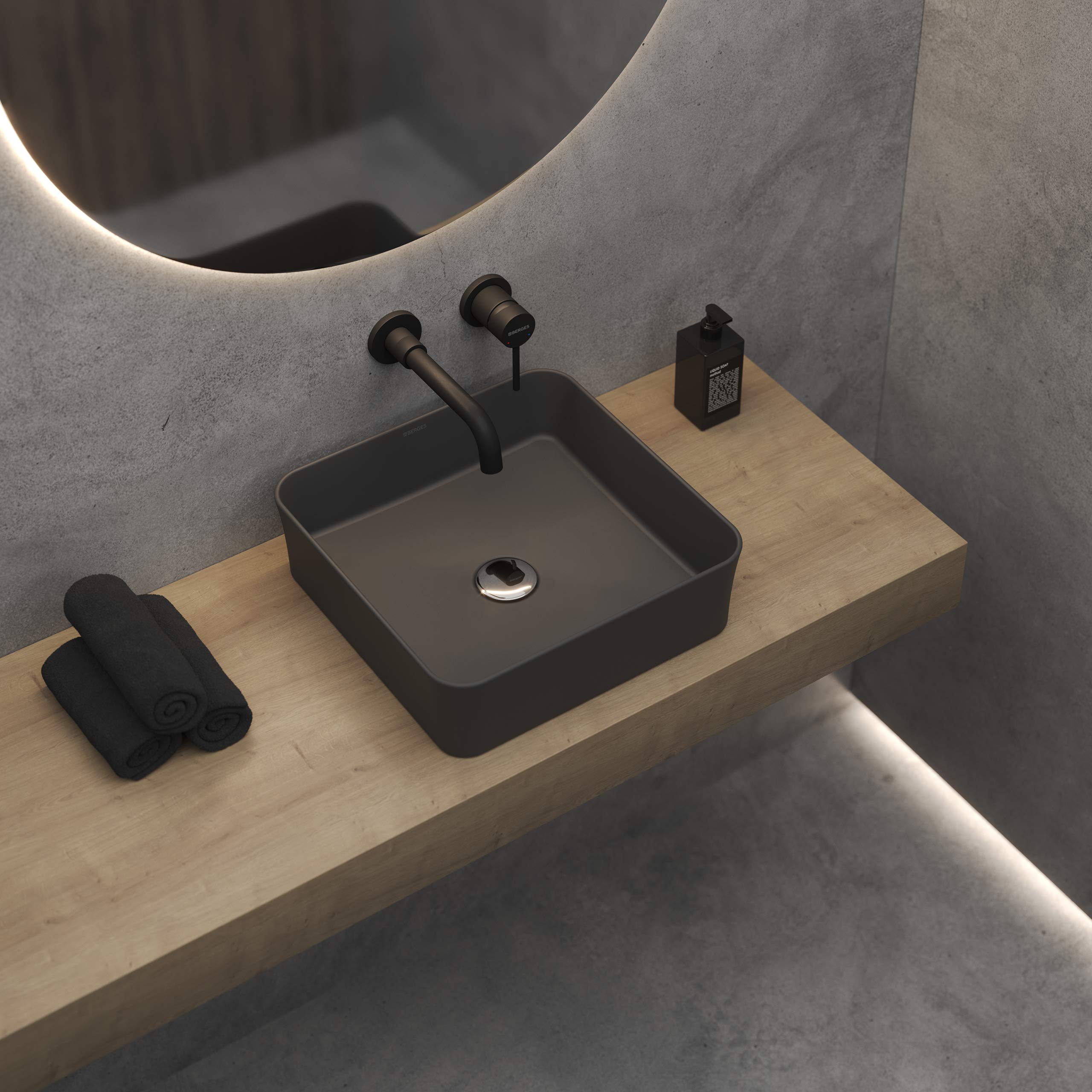 Изображение товара Раковина BERGES Ego SL накладная, 38x38 см, матовый антрацит от магазина N&M Home