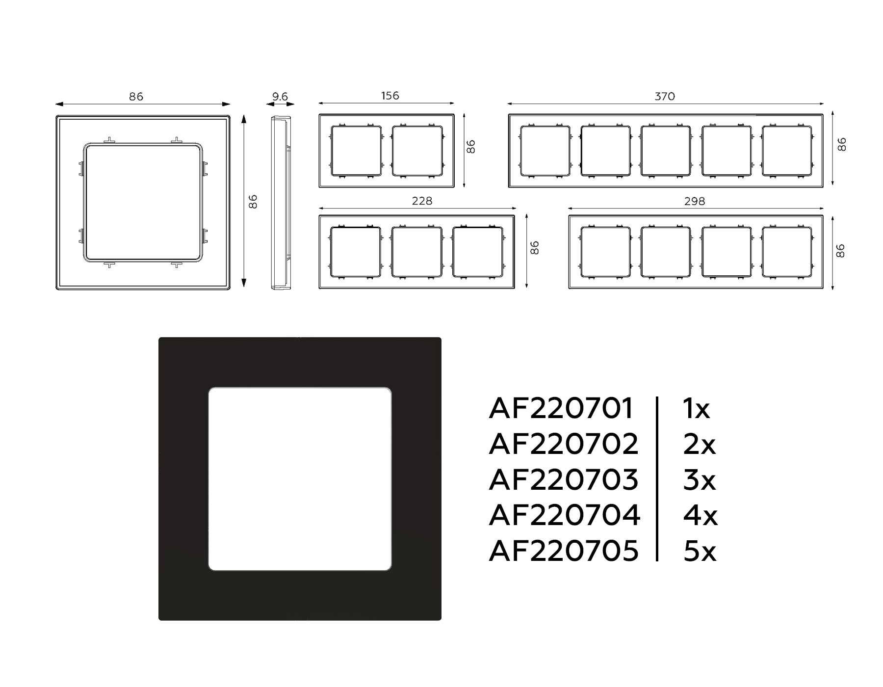Изображение товара AF220703 Рамка ALFA Techno (Черный матовый) 3-ая от магазина N&M Home