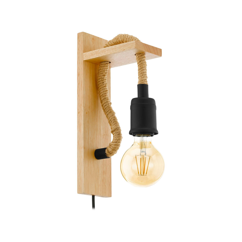 Изображение товара 43197 Бра RAMPSIDE, 1х28W(E27), L80, H300, A135, сталь, дерево, канатные веревки, черный, коричневый от магазина N&M Home