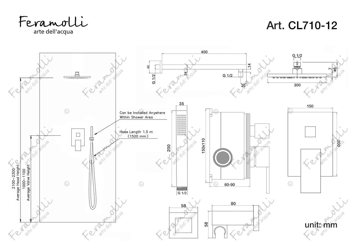 Изображение товара Душевой комплект Feramolli Cubo CL710-12 (30см.), хром от магазина N&M Home